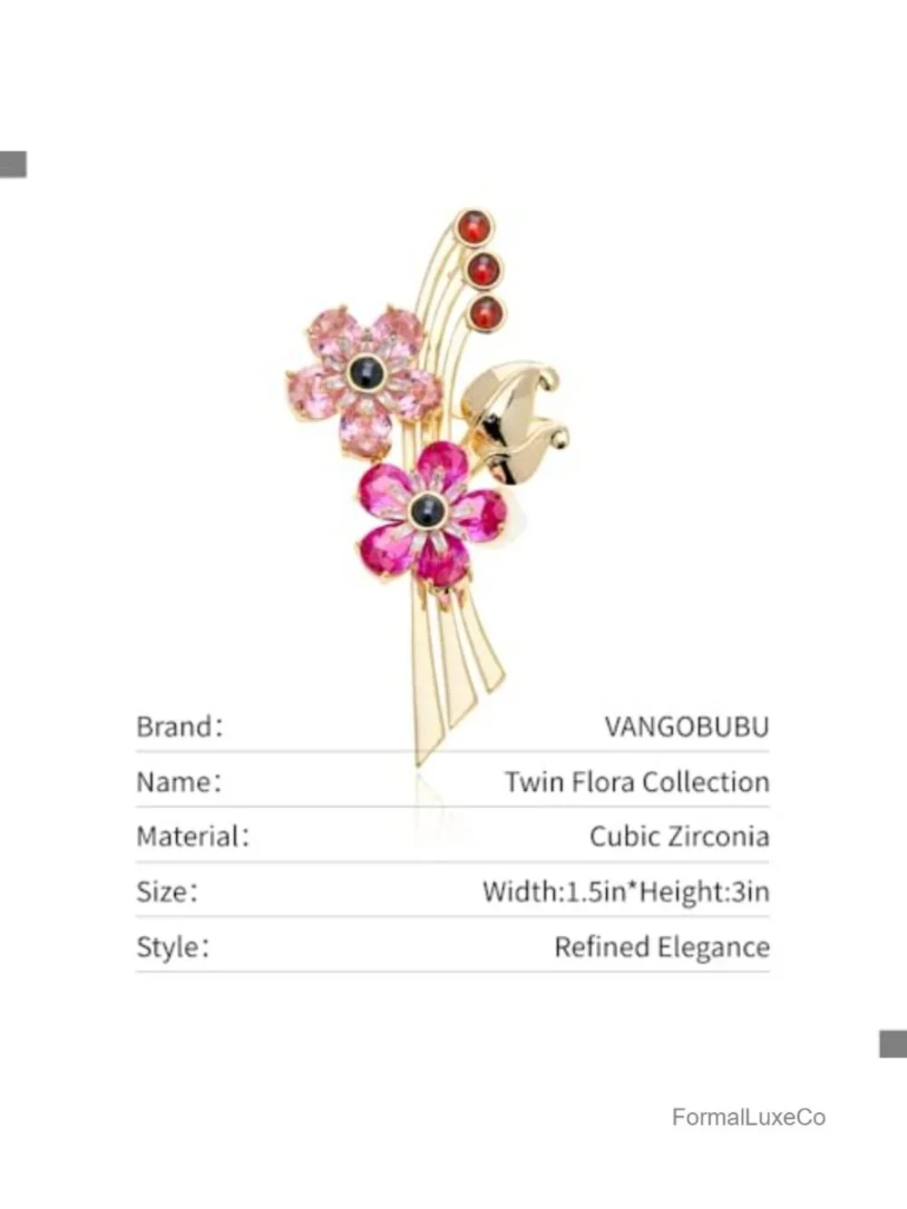 Floral Bouquet Cubic Zirconia Brooch Pin for Women, 18K Gold-Plated Copper
